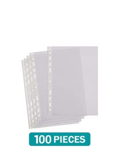 MARKQ 100 Piece Plastic Punched Pockets A4 Clear Sheet Protectors Paper pocket sleeves for Folders Filing Wallets Paper & Documents [40 mic]  - Image 3