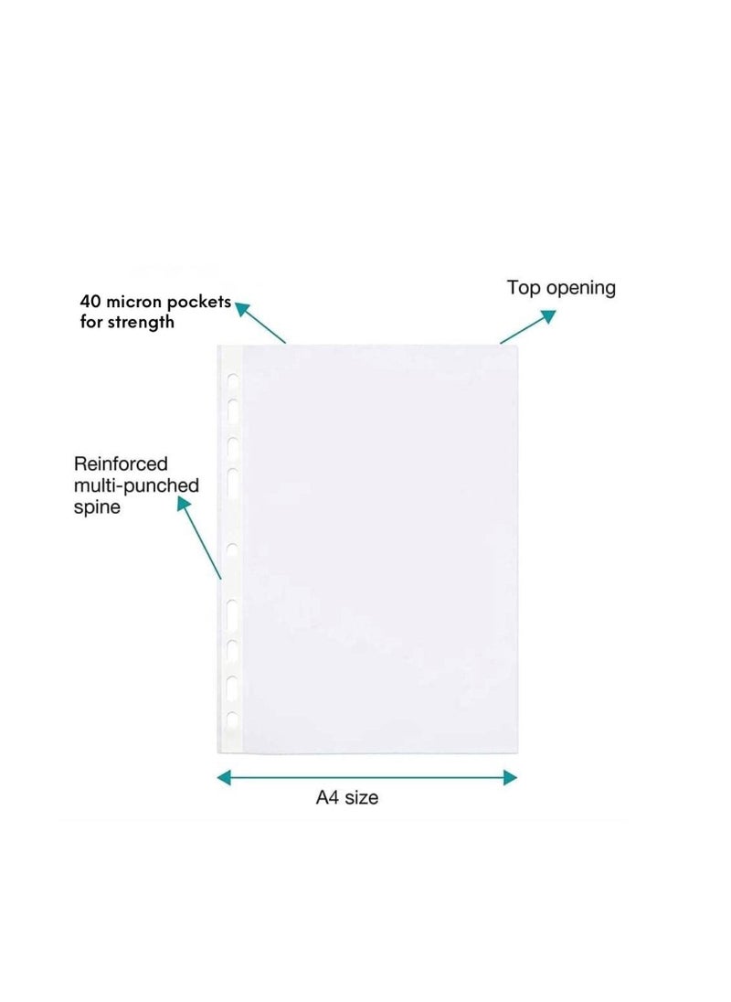 MARKQ 100 Piece Plastic Punched Pockets A4 Clear Sheet Protectors Paper pocket sleeves for Folders Filing Wallets Paper & Documents [40 mic]  - Image 2