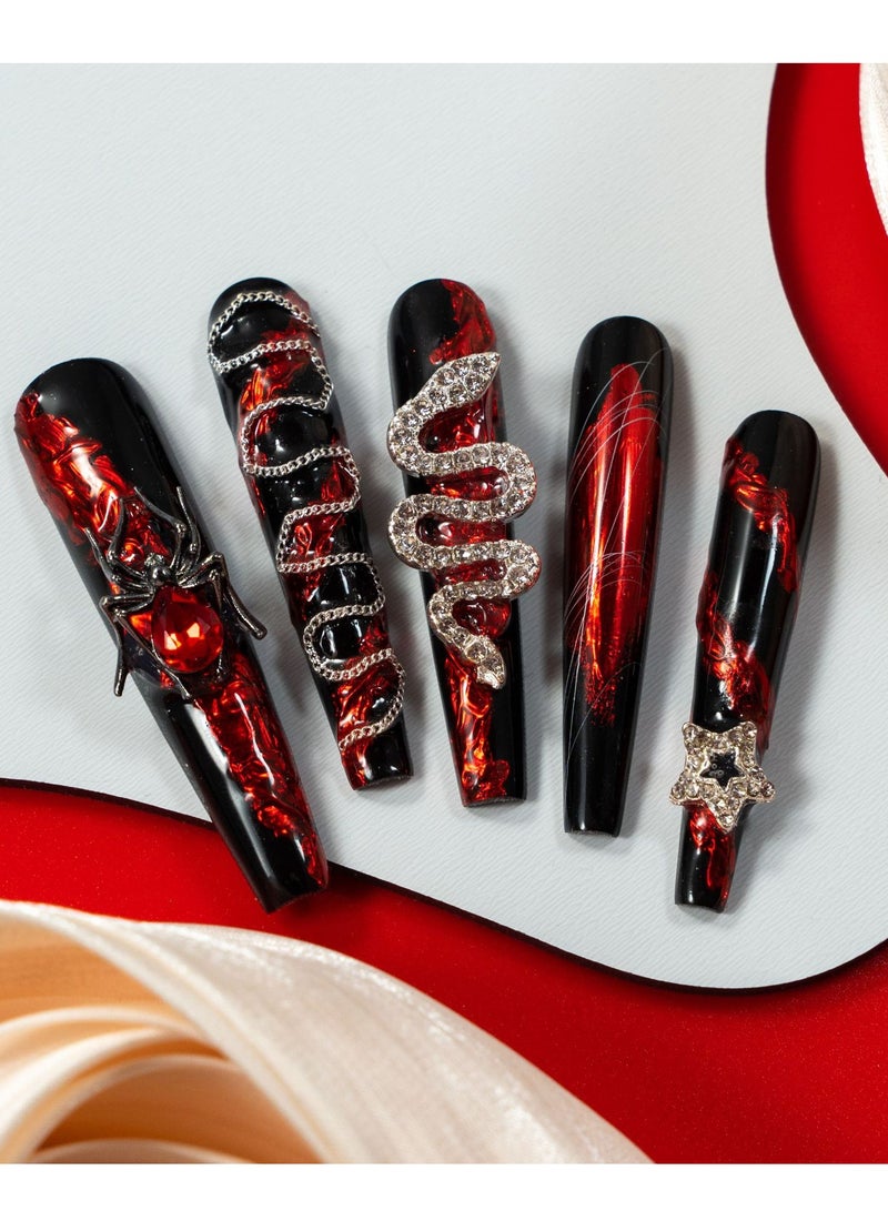 general 10pcs Handmade Press on Nails - Glitter Purple Diamond Long Almond Reusable Gel UV Finished False Nails, Designer Fashion 3D Hand-painted Nails - Image 3