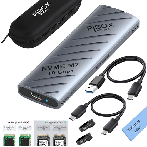 piBOX India NVMe SSD Enclosure - USB 3.2 10Gbps, Tool-Free M.2 NVMe Case, PCI-E NVMe Reader, USB-C, Supports M & B&M Keys, 2230/2242/2260/2280 SSDs Powerful - JM583 Chipset - Image 1