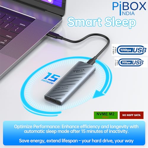 piBOX India NVMe SSD Enclosure - USB 3.2 10Gbps, Tool-Free M.2 NVMe Case, PCI-E NVMe Reader, USB-C, Supports M & B&M Keys, 2230/2242/2260/2280 SSDs Powerful - JM583 Chipset - Image 3