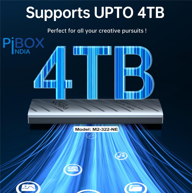 piBOX India NVMe SSD Enclosure - USB 3.2 10Gbps, Tool-Free M.2 NVMe Case, PCI-E NVMe Reader, USB-C, Supports M & B&M Keys, 2230/2242/2260/2280 SSDs Powerful - JM583 Chipset - Image 5