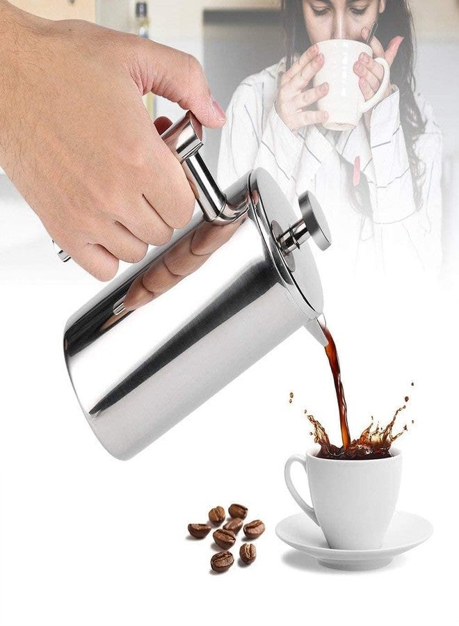Miuly Small French Press Coffee Maker,12OZ/350ML Stainless Steel Insulated Coffee Press,Stainless Steel French Press with 2 Fliters 0.35 Liter (12oz, Sliver) - Image 2