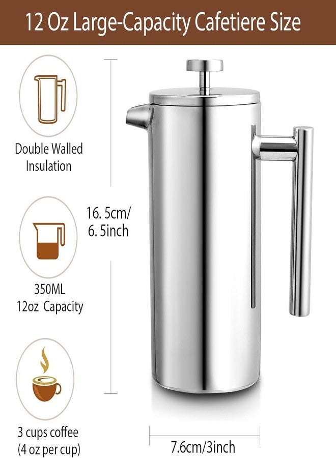Miuly Small French Press Coffee Maker,12OZ/350ML Stainless Steel Insulated Coffee Press,Stainless Steel French Press with 2 Fliters 0.35 Liter (12oz, Sliver) - Image 5