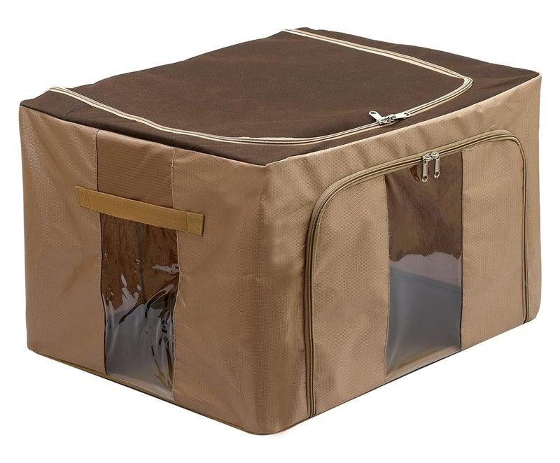 Kuber Industries Steel Frame Living Box Closet Organizer Cloth Storage Boxes for Wardrobe with Clear Window 24Ltr Pack of 2 Brown44LUG0284 - Image 2