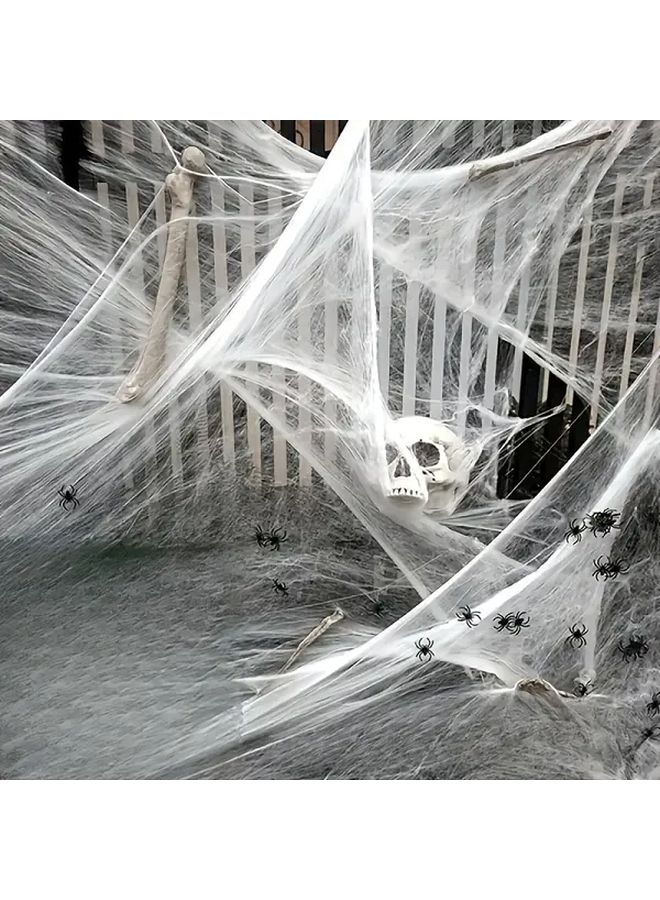 A4 Style White Halloween Spider Web Decorations 4 Pack With 8 Spiders For Home Haunted House Bar - Image 3