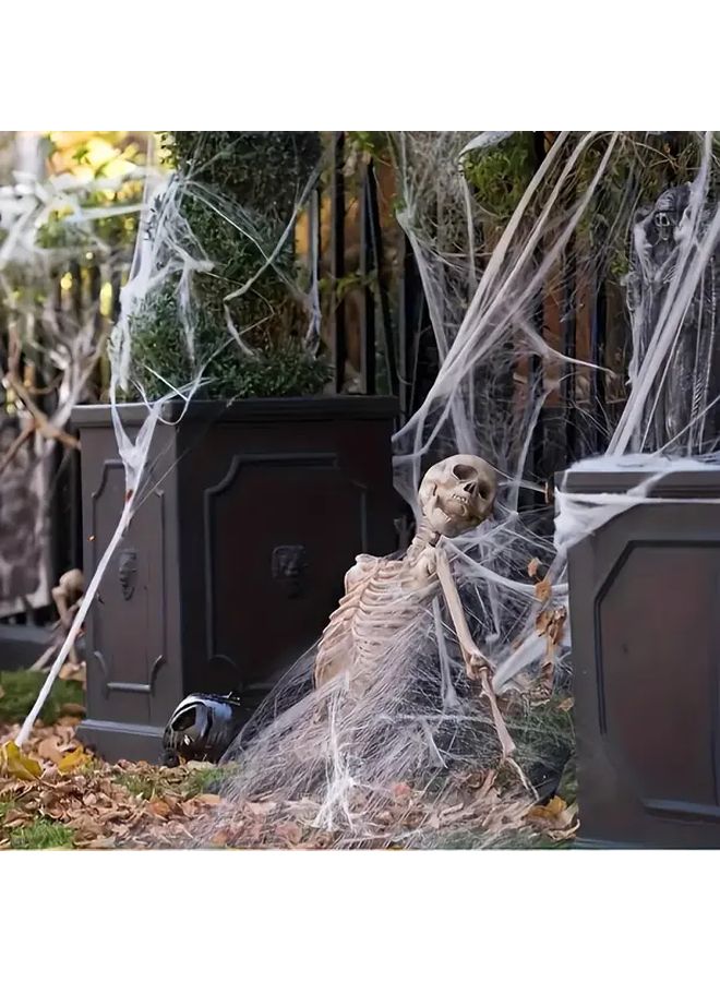 A4 Style White Halloween Spider Web Decorations 4 Pack With 8 Spiders For Home Haunted House Bar - Image 5