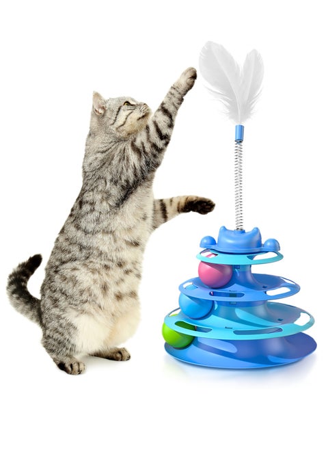 Cat Toy Interactive Pet Plaything for Indoor Kitten Interactive Kitty Puzzle Ball with 1 Cat-Tease (Blue)