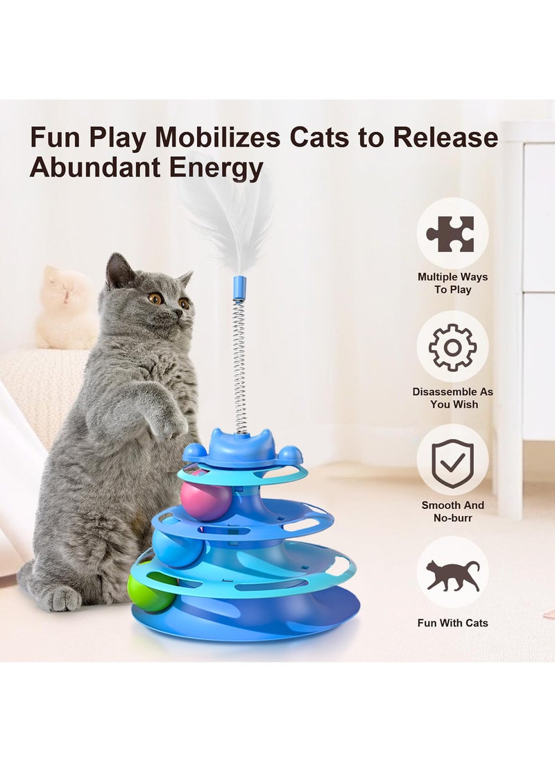 Cat Toy Interactive Pet Plaything for Indoor Kitten Interactive Kitty Puzzle Ball with 1 Cat-Tease (Blue)