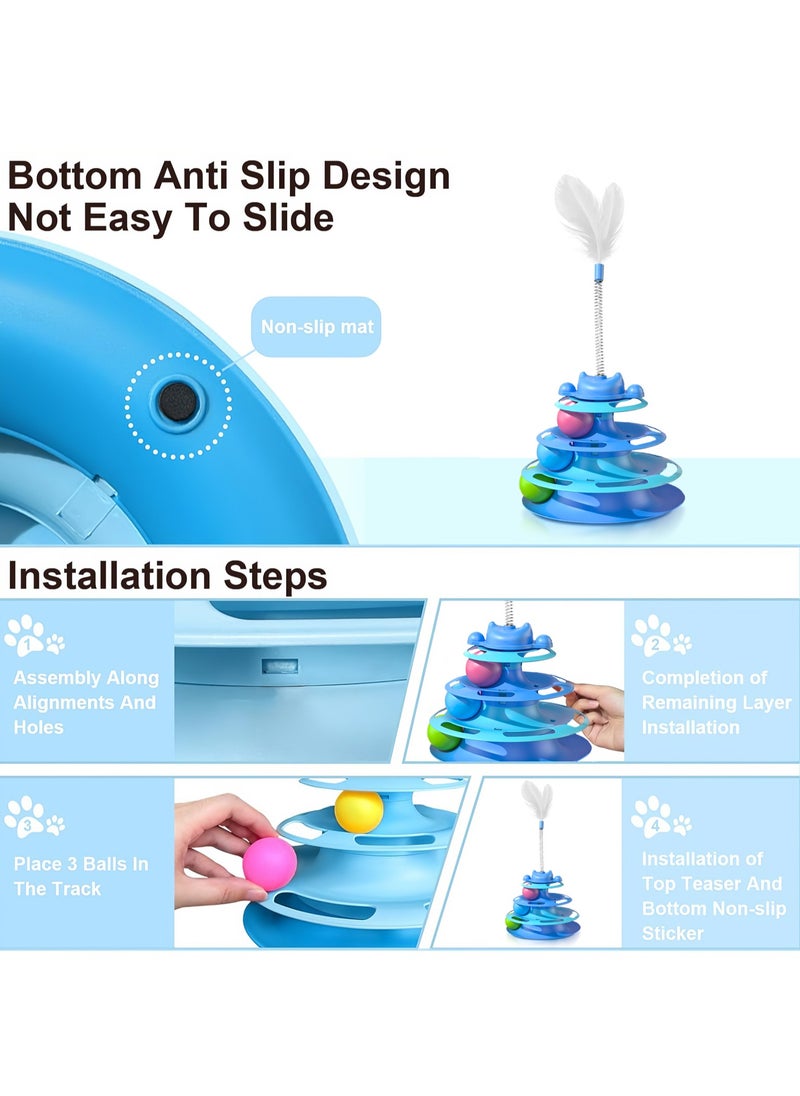 Cat Toy Interactive Pet Plaything for Indoor Kitten Interactive Kitty Puzzle Ball with 1 Cat-Tease (Blue)
