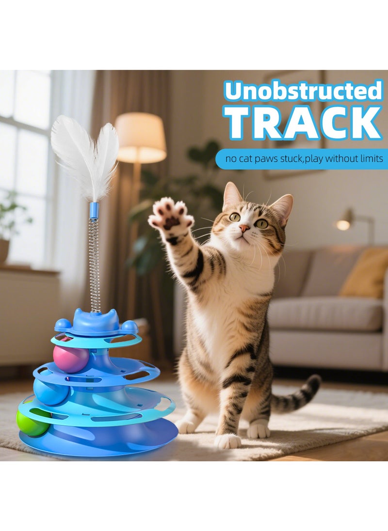 Cat Toy Interactive Pet Plaything for Indoor Kitten Interactive Kitty Puzzle Ball with 1 Cat-Tease (Blue)