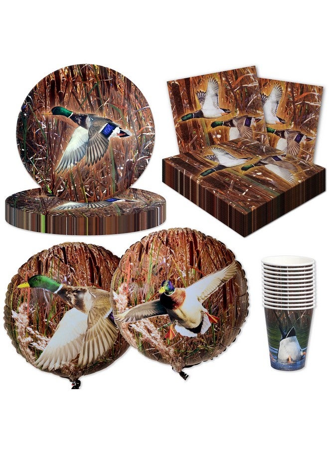 Havercamp Havercamp Duck Hunting Party Set for 16! Supplies include 16 ea. Lg. 9" Plates, Lg. Luncheon Napkins, 12 oz. Cups and 2 (18") Mylar Balloons. High Definition Mallard Duck Graphics.  - Image 1