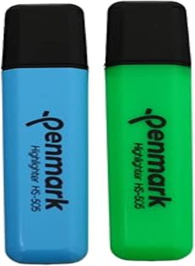 Penmark HS-505 High Quality Neon Permanent Highlighter Pen Set Of 2 Pcs Assorted color. - Dark Green Baby Blue
