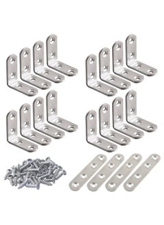sokany 20 PCS Stainless Steel Corner Braces, 16 PCS 40 X 40mm 90 Degree Right Angle L-Shaped Bracket Joint and 4 PCS Plat Straight Braces Fastener for Wood Shelf Cabinet Chair Table, With 80 Screws  - Image 1