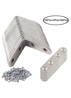 sokany 20 PCS Stainless Steel Corner Braces, 16 PCS 40 X 40mm 90 Degree Right Angle L-Shaped Bracket Joint and 4 PCS Plat Straight Braces Fastener for Wood Shelf Cabinet Chair Table, With 80 Screws  - Image 2