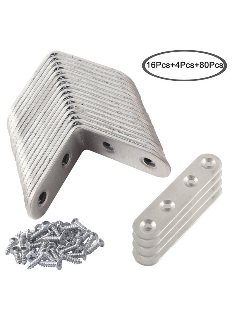 sokany 20 PCS Stainless Steel Corner Braces, 16 PCS 40 X 40mm 90 Degree Right Angle L-Shaped Bracket Joint and 4 PCS Plat Straight Braces Fastener for Wood Shelf Cabinet Chair Table, With 80 Screws - Image 2