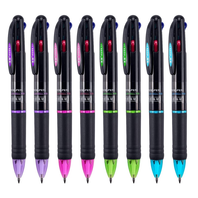 Bribobo 8 Pack Multicolor Ballpoint Pens 4-in-1 0.7mm Colored Retractable Ballpoint Gift Pens for Office School Supplies Students Gift - Image 1