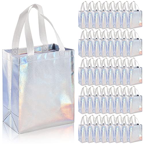 TOPZEA 40 Pack 10 x 8 Inch Glossy Reusable Grocery Bags, Non-woven Tote Shopping Bags with Handle, Bridesmaid Bag Stylish Foldable Gift Goodies Bag for Small Business, Wedding, Easter, Birthday - Image 1