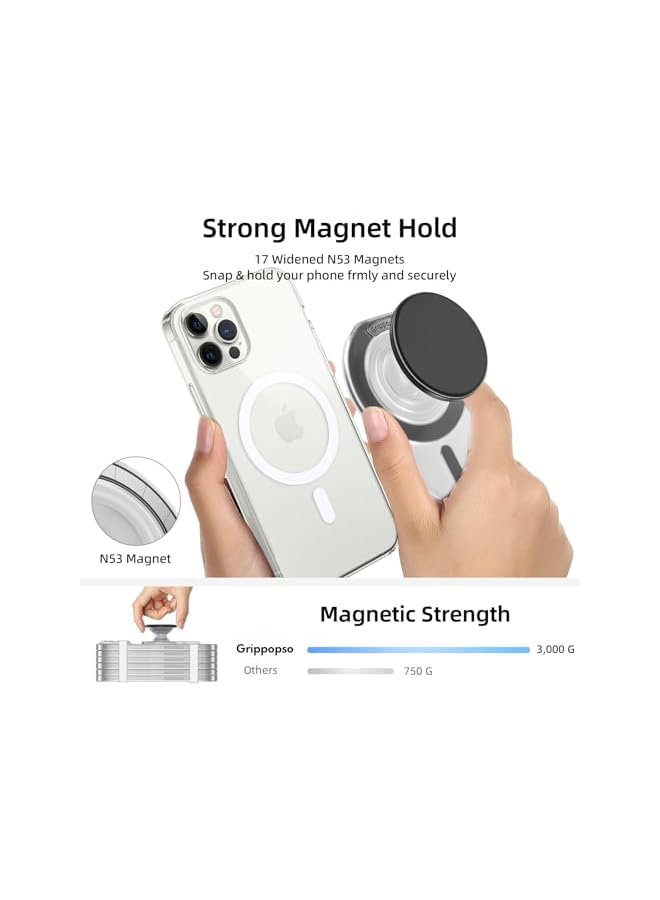 Green Tiger for Magsafe Phone Grip, Magnetic Phone Grip Holder with Adjustable Stand, Magneticc Collapsible Phone Pops Grip Stand Holder for Magnetic Socket, for iPhone 16 15 14 13 12 Series,Clear White - Image 2