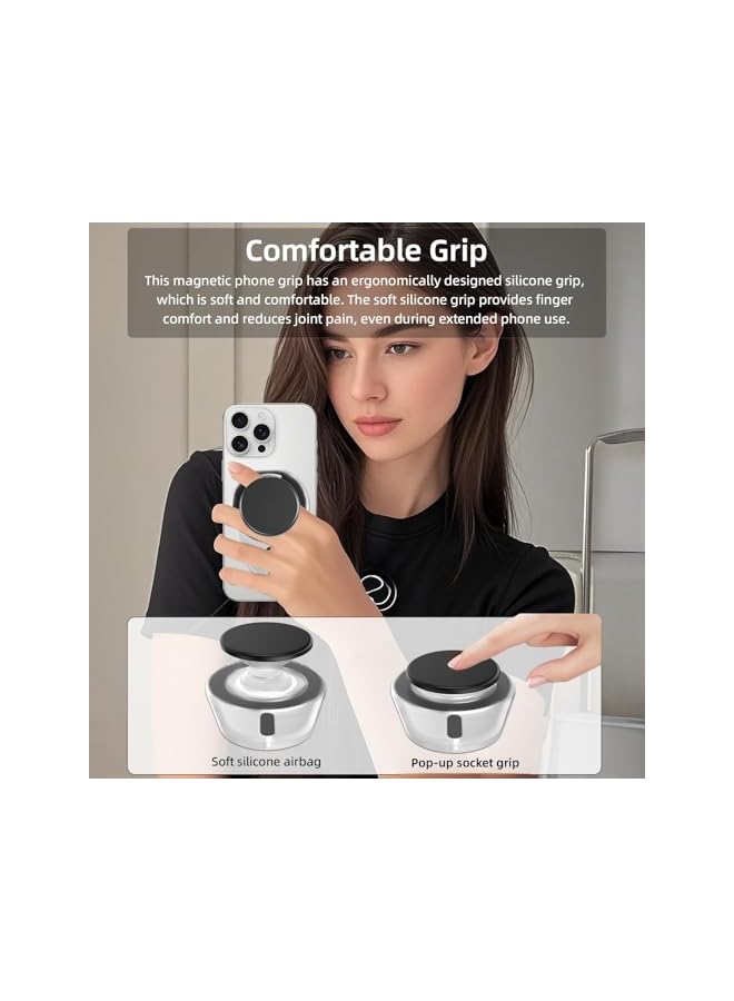 Green Tiger for Magsafe Phone Grip, Magnetic Phone Grip Holder with Adjustable Stand, Magneticc Collapsible Phone Pops Grip Stand Holder for Magnetic Socket, for iPhone 16 15 14 13 12 Series,Clear White - Image 3