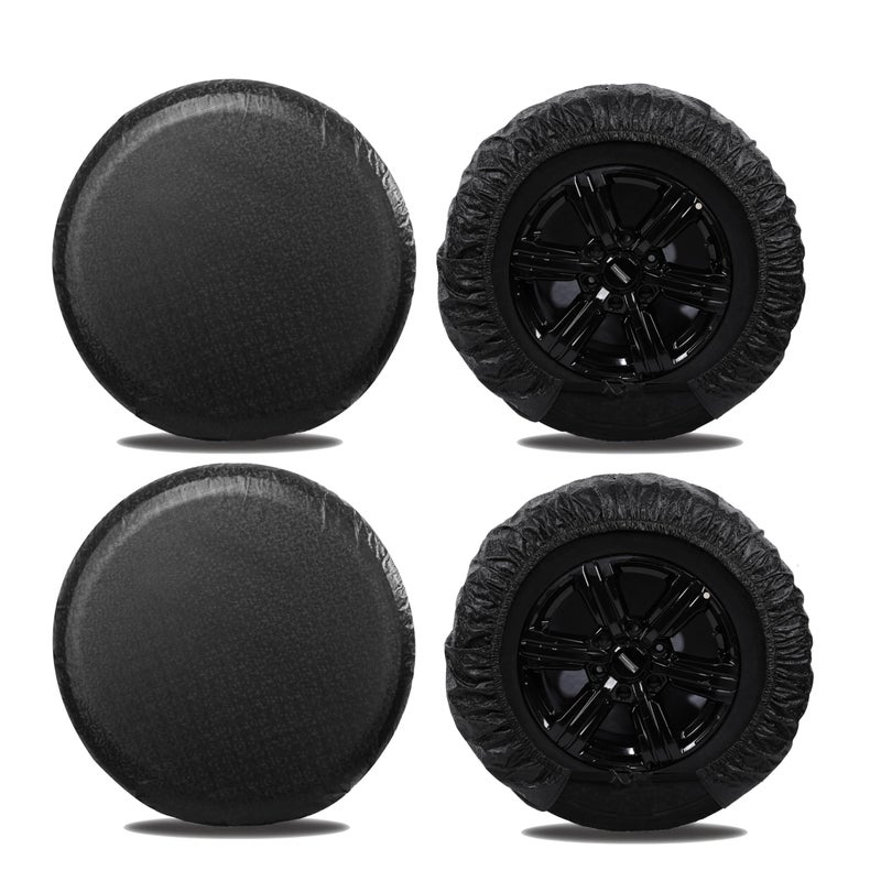 MOONET Tire Covers for RV Wheel 4 Pack Black Oxford Waterproof UV Sun Protectors for Motorhome Boat Trailer Camper Van SUV D66cm x H28cm for Diameter 2426