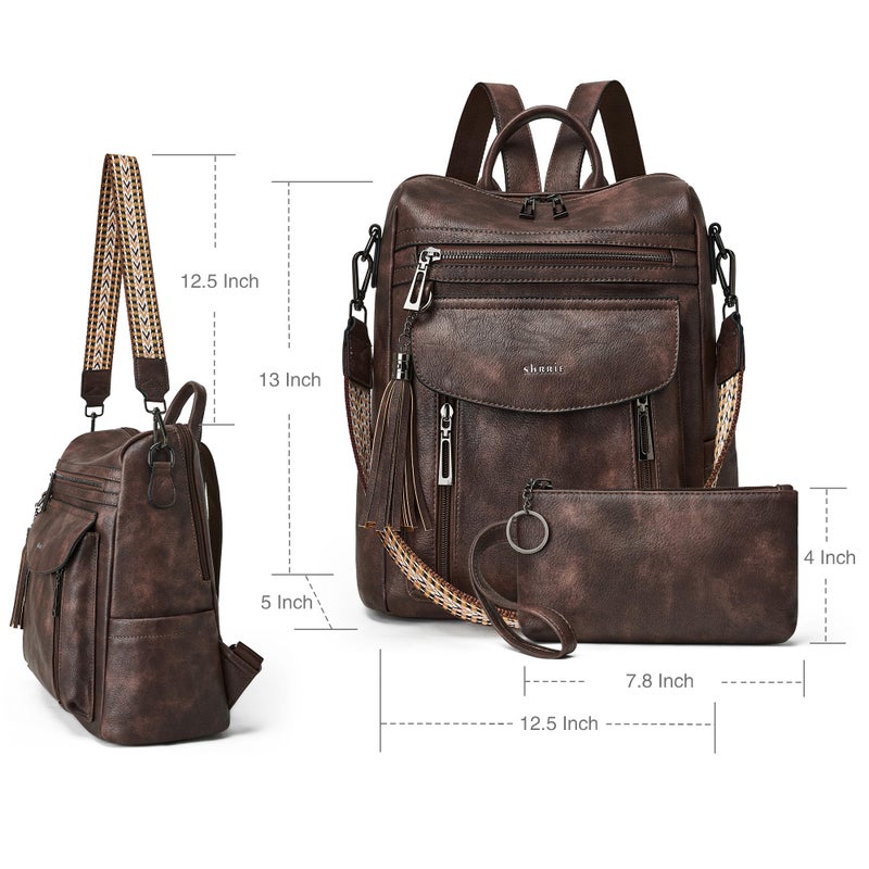 Shrrie Backpack Purse for Women Fashion Leather Backpack Purse Designer Travel Backpack Convertible Shoulder Bag with Wristlet for Work College - Image 3