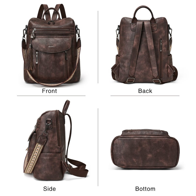 Shrrie Backpack Purse for Women Fashion Leather Backpack Purse Designer Travel Backpack Convertible Shoulder Bag with Wristlet for Work College - Image 4