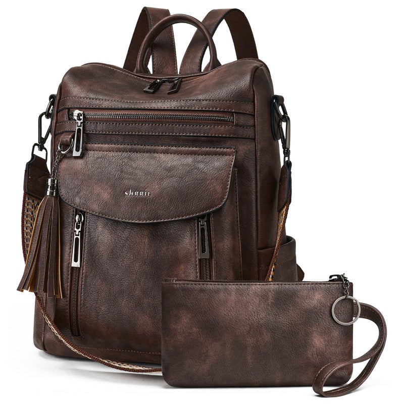 Shrrie Backpack Purse for Women Fashion Leather Backpack Purse Designer Travel Backpack Convertible Shoulder Bag with Wristlet for Work College - Image 1
