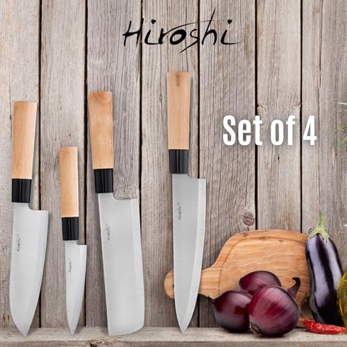 HIROSHI 4-Piece Sashimi & Sushi Knife - Premium Kitchen Knife Set with High Carbon Stainless Steel Blades & Beech Wood Handles - Precision Chef Knife Collection for Culinary Experts - Image 4