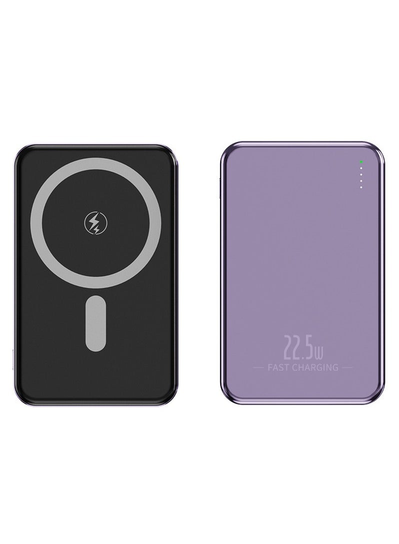 10000mAh, 22.5W wireless charging, W028 fast charging wireless magnetic power bank, compatible with iPhone, Huawei, aluminum alloy ultra-thin portable mobile power bank purple  - Image 1