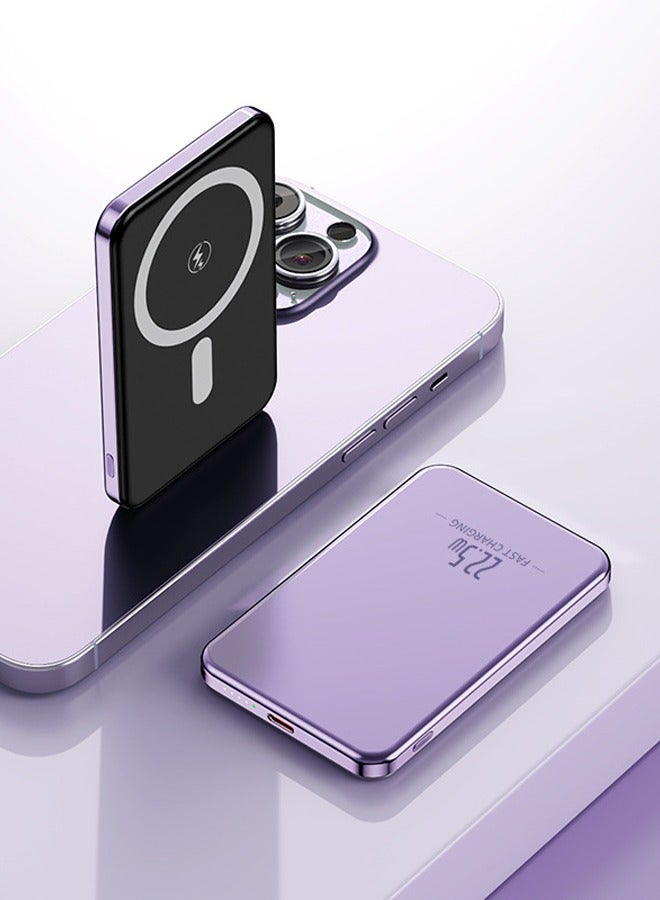 10000mAh, 22.5W wireless charging, W028 fast charging wireless magnetic power bank, compatible with iPhone, Huawei, aluminum alloy ultra-thin portable mobile power bank purple  - Image 3