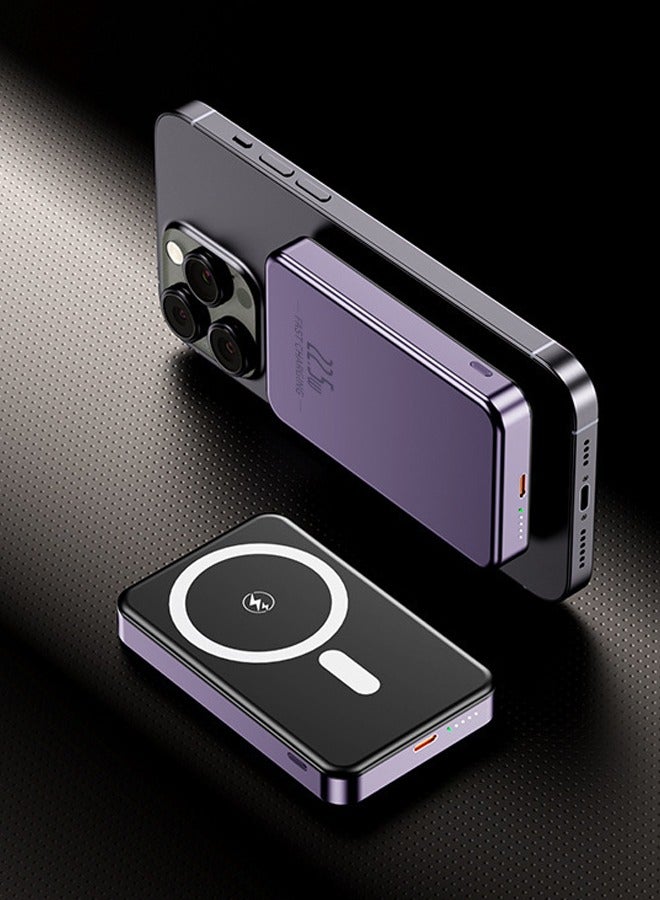 10000mAh, 22.5W wireless charging, W028 fast charging wireless magnetic power bank, compatible with iPhone, Huawei, aluminum alloy ultra-thin portable mobile power bank purple  - Image 4