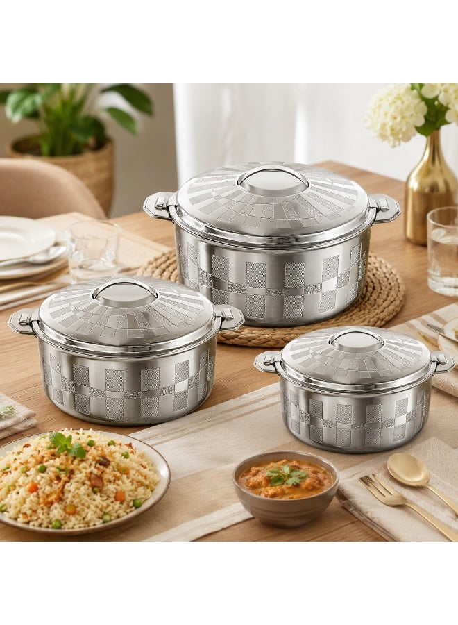SEAGULL Signature 3 Piece Set Stainless Steel Hotpot 1L/1.5L/2.5L | Double Wall Insulated Casserole Set | Keeps Food Hot & Fresh for Hours | Elegant Silver Finish | Ideal for Serving & Storage - Image 2
