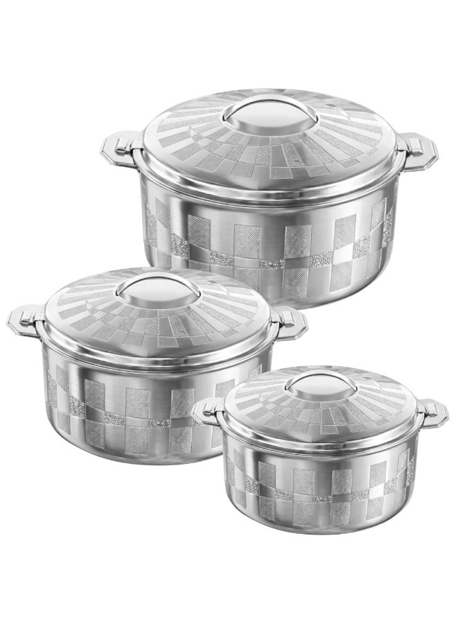 SEAGULL Signature 3 Piece Set Stainless Steel Hotpot 1L/1.5L/2.5L | Double Wall Insulated Casserole Set | Keeps Food Hot & Fresh for Hours | Elegant Silver Finish | Ideal for Serving & Storage - Image 1