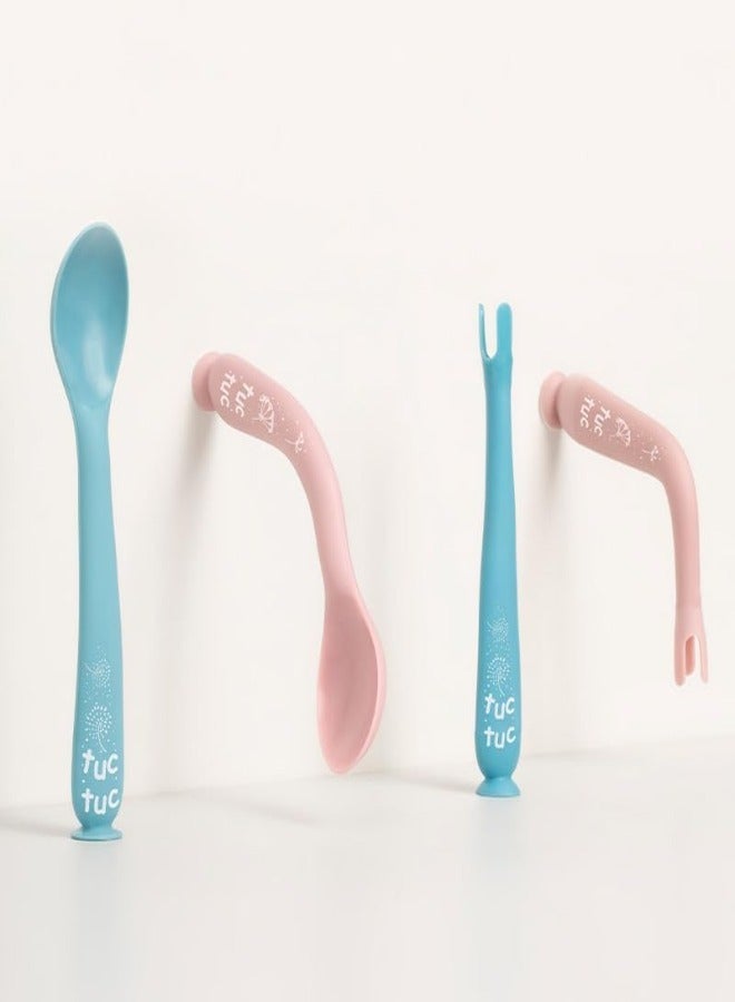Twisoo Suction Baby Plate and Bowl Set with Fork and Spoon, BPA-Free Silicone, Dishwasher & Microwave Safe, Blue - Image 5