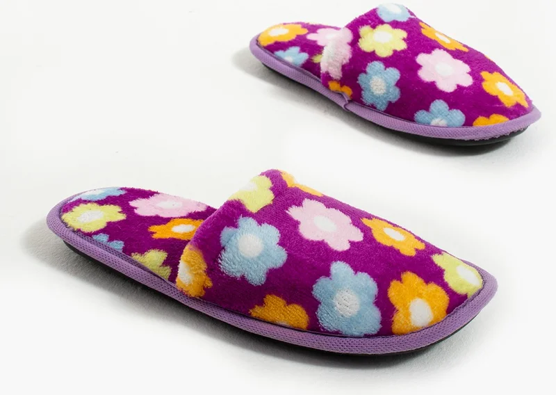 Pembe Potin Pink Potin Warm Lining Floral Patterned Comfortable Fit Women's Home Slippers CCK355
