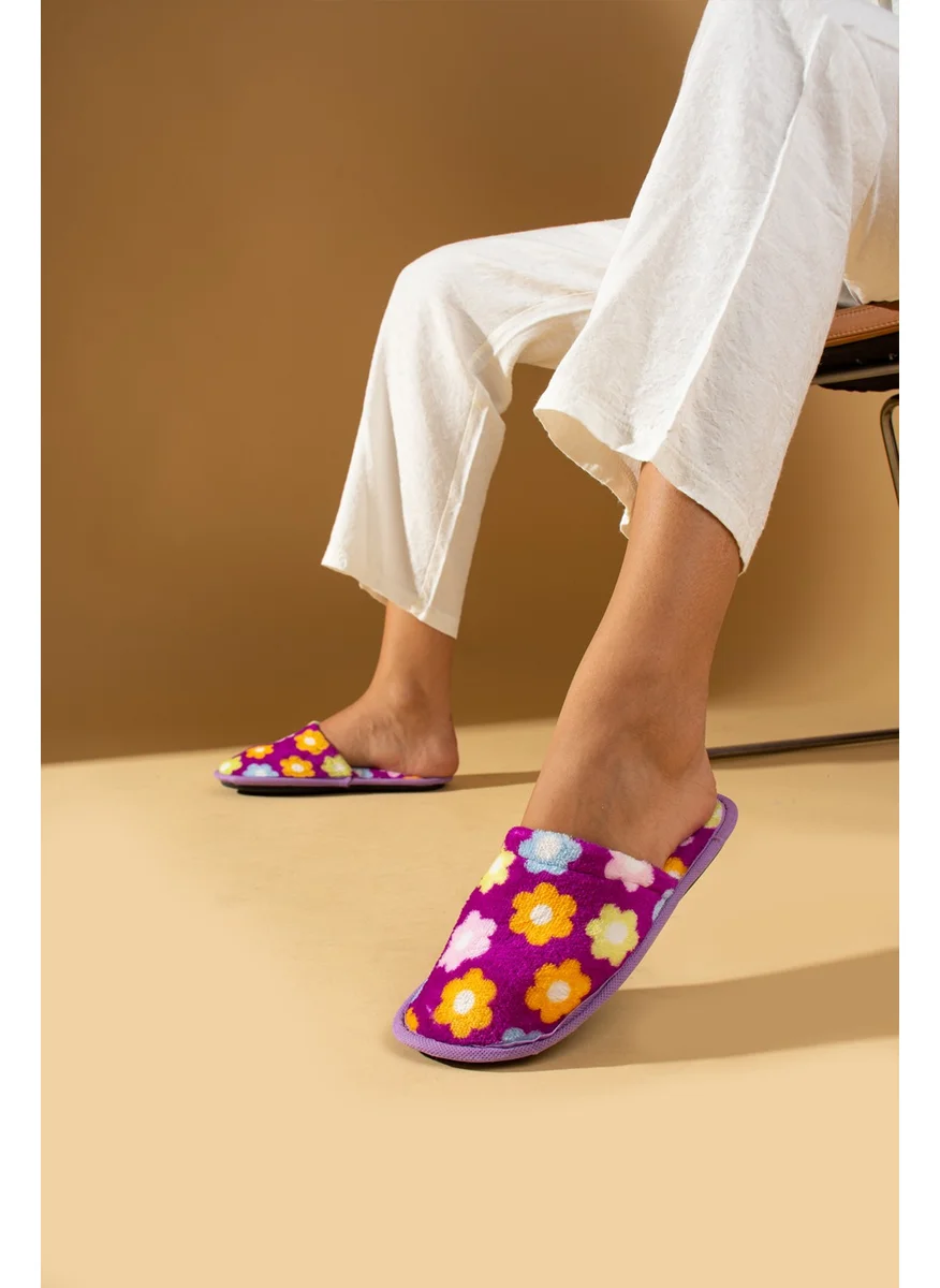 Pembe Potin Pink Potin Warm Lining Floral Patterned Comfortable Fit Women's Home Slippers CCK355