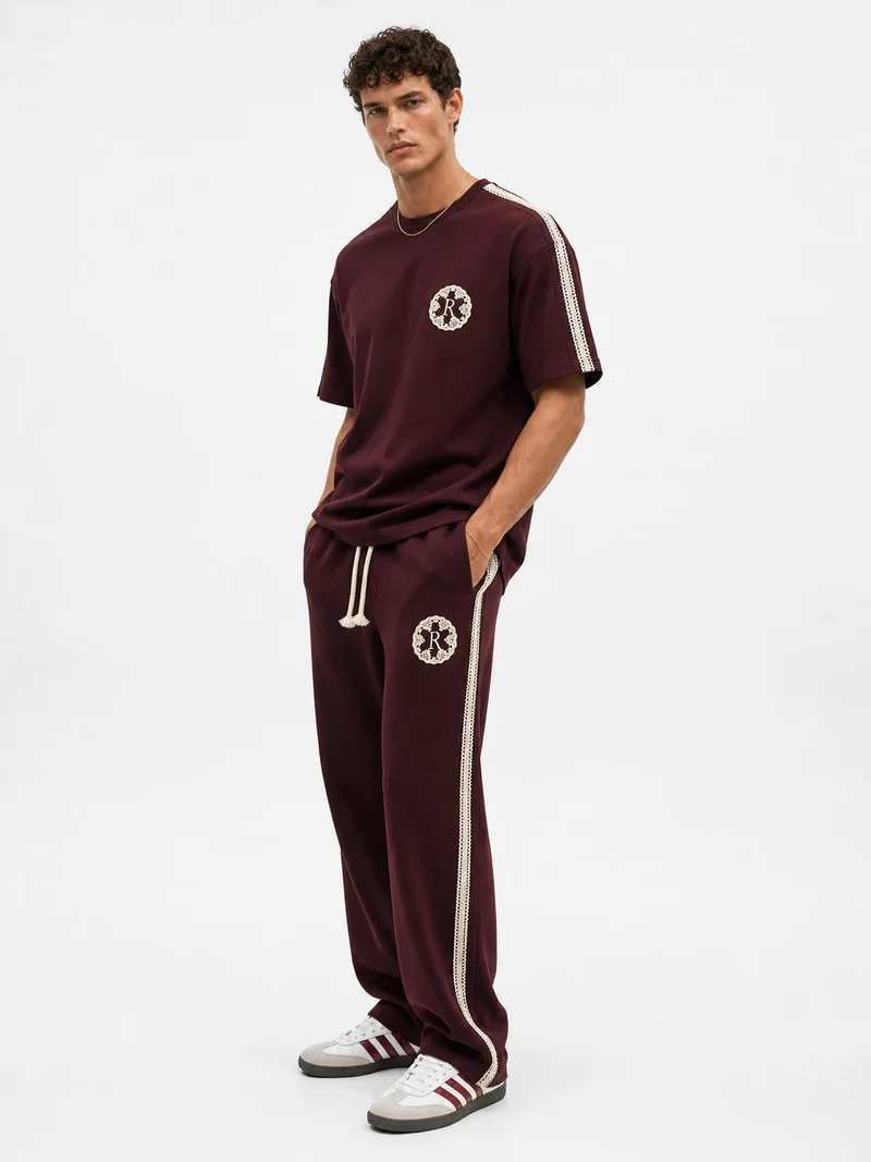 RESPIRE Men's Regular Fit Tracksuit with Embroidered Stripe Detail, Burgundy