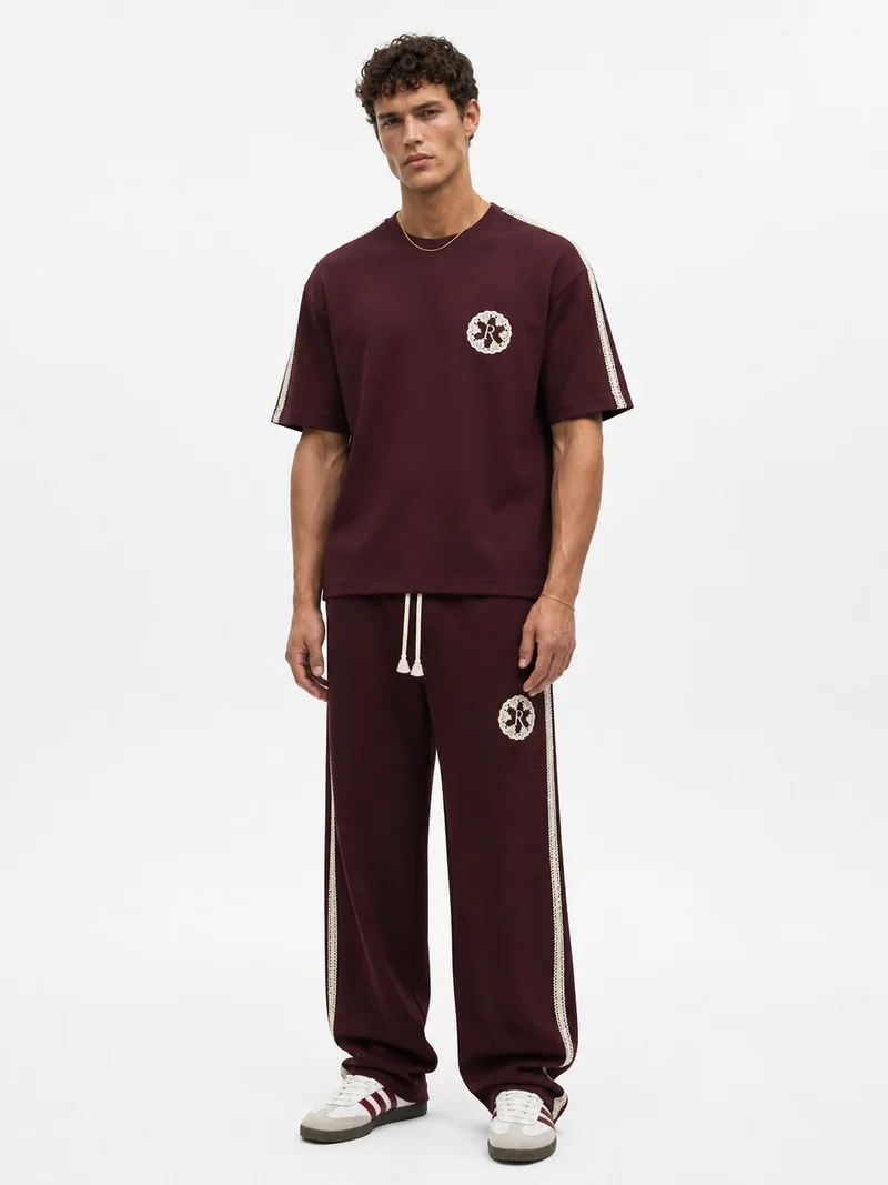 RESPIRE Men's Regular Fit Tracksuit with Embroidered Stripe Detail, Burgundy