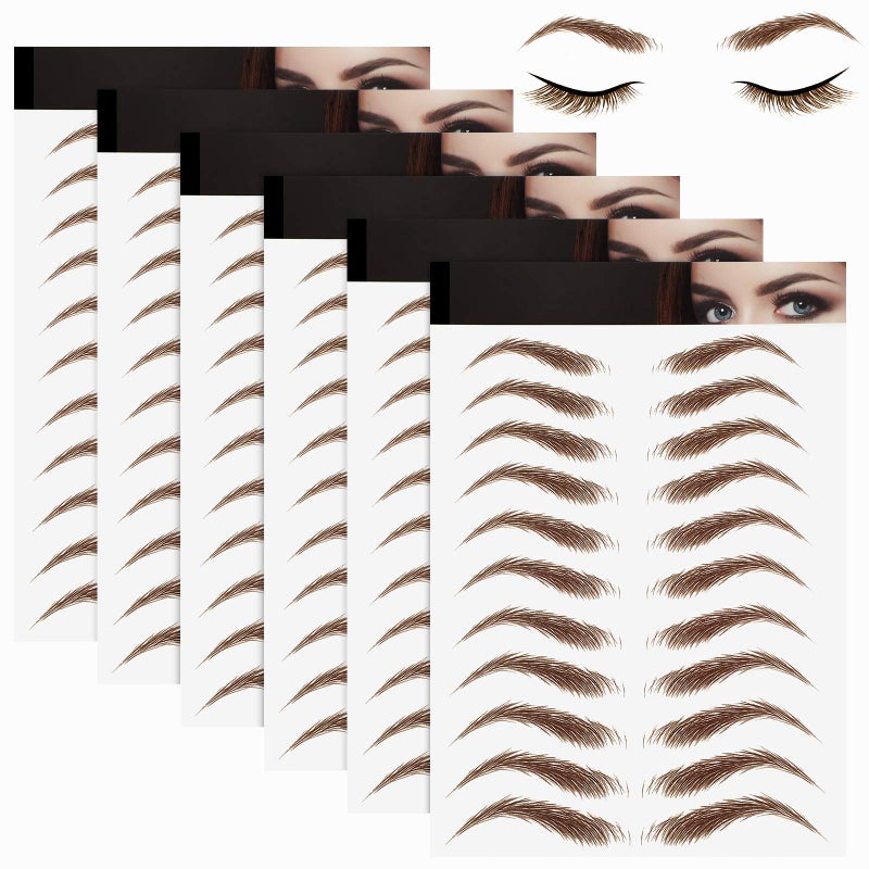 Maitys 6 Sheets 66 Pairs 4d Hair Like Waterproof Eyebrow Tattoos Stickers Temporary Transfer Brows Decal Tattoo Peel off Fake Eyebrow Grooming Shaping Sticker in Arch Style for Women (Light Brown) - Image 1
