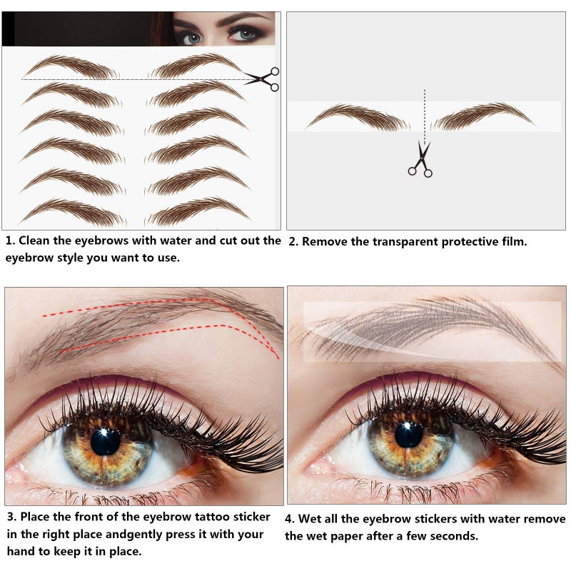 Maitys 6 Sheets 66 Pairs 4d Hair Like Waterproof Eyebrow Tattoos Stickers Temporary Transfer Brows Decal Tattoo Peel off Fake Eyebrow Grooming Shaping Sticker in Arch Style for Women (Light Brown) - Image 2