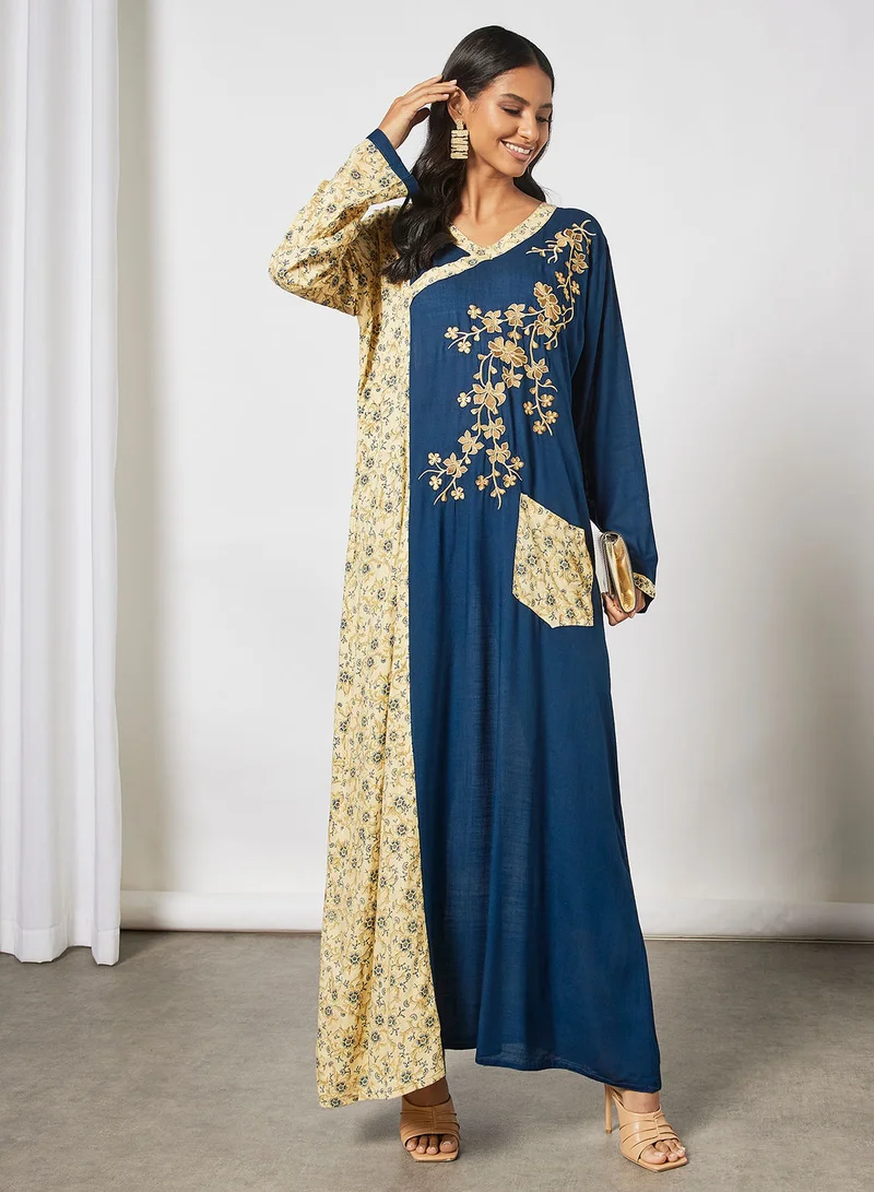 HANA & SARA Overlap Front Printed Jalabiya