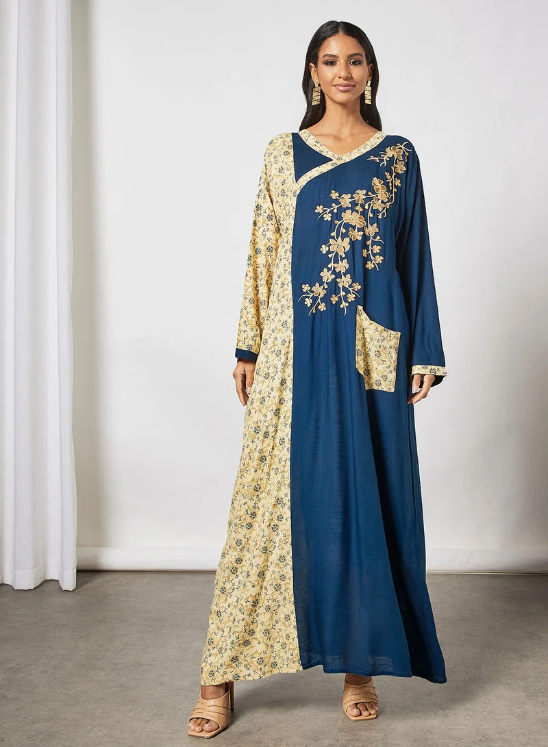 HANA & SARA Overlap Front Printed Jalabiya