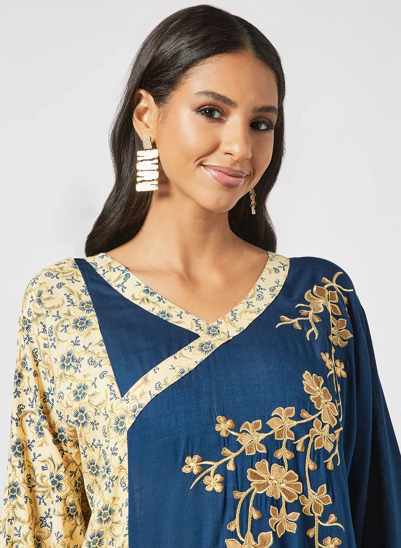 HANA & SARA Overlap Front Printed Jalabiya