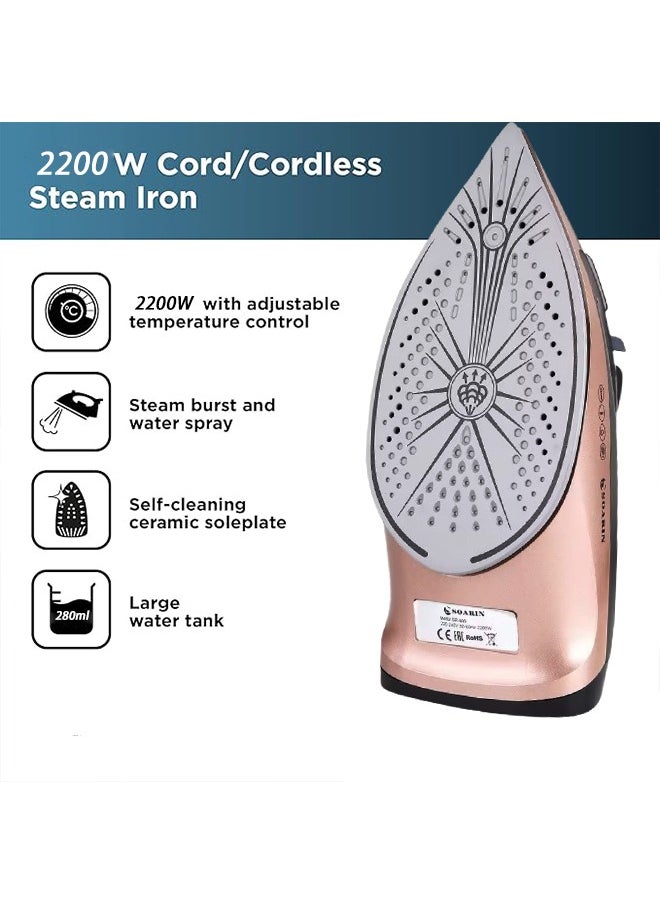 SOARIN - Dry Iron 2200w High Power Steam Engine 280ml Ceramic Coated Bottom Plate Drip-Proof Anti-Scale Self-Cleaning 1.53m Power Cord Adjustable Temperature Control Suitable for All Kinds of Clothing - Image 1