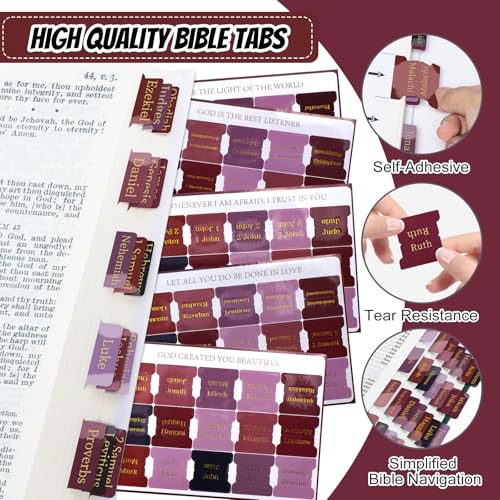 Reaeon Bible Tabs, Laminated Bible Tabs for Women & Men, 75 Tabs, Bible Tabs for Study Bible, Large Print Easy to Read and Apply Tabs for All Ages (Gold Foil Red) - Image 2