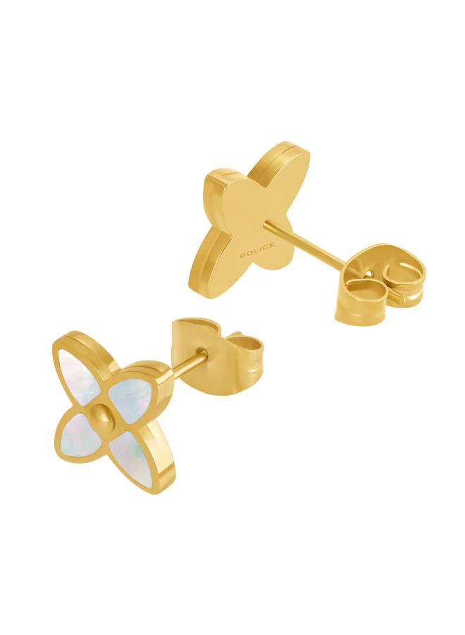 Police  Petal Yellow Gold Plated Stainless Steel Stud Earrings for Women for Women | Best Price UAE
