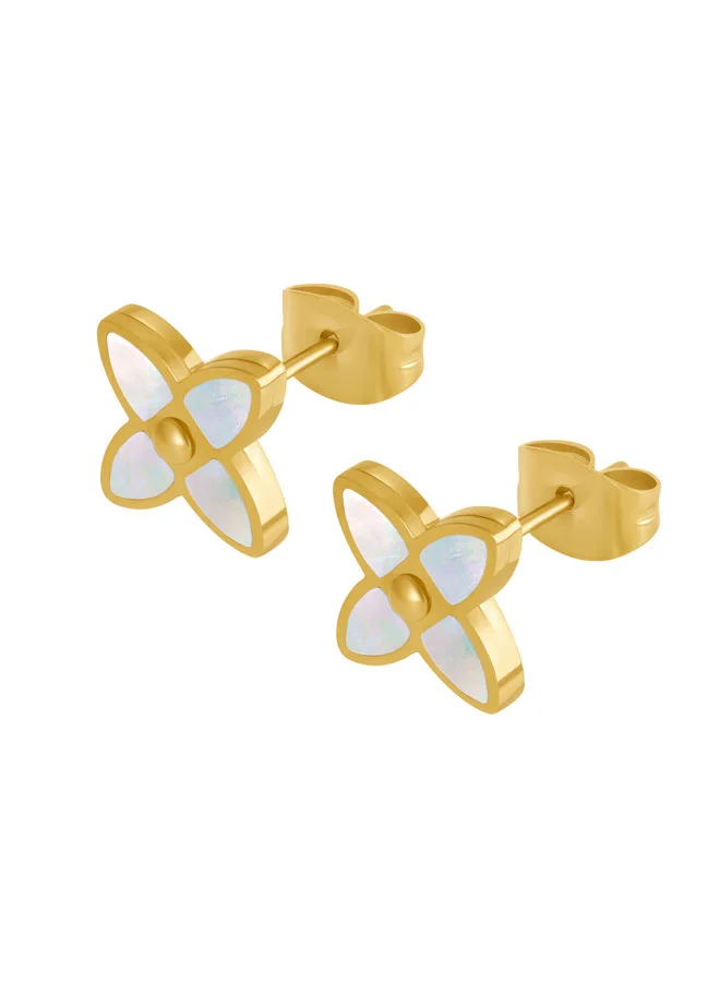 بوليس Petal Yellow Gold Plated Stainless Steel Stud Earrings for Women
