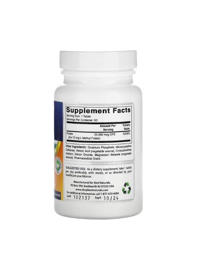Best Naturals L Methyl Folate 15000 mcg 60 Tablets  - Image 2