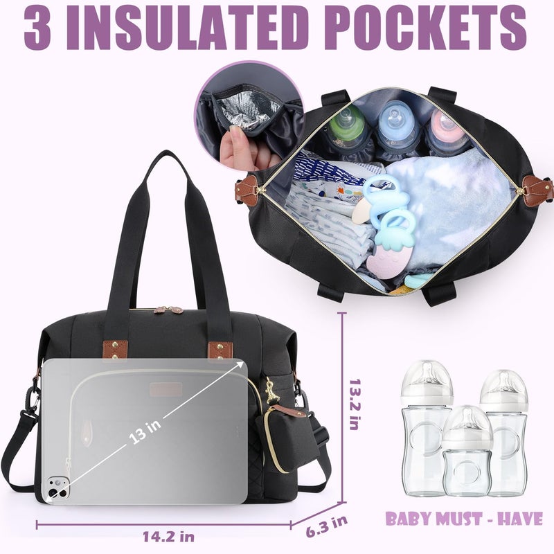 Tuwubi Diaper Bag Tote,Baby Diaper Bag with Pacifier Case Large Travel Diaper Tote Caddy for Mom and Dad Multifunction Large Baby Bag - M-Black - Image 4